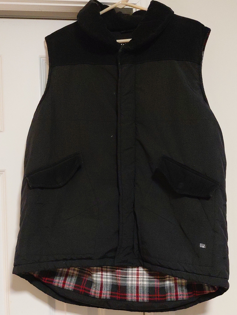 Men's Black Quilted Vest with Plaid Lining